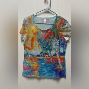 Leoma Lovegrove Women's Short Sleeve Scoop Neck Tee - Multi Color Tropical